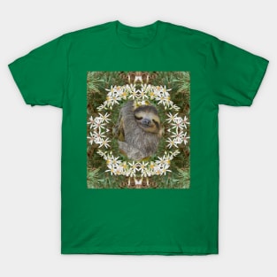 Sleepy Sloth Surrounded by Wildflowers T-Shirt